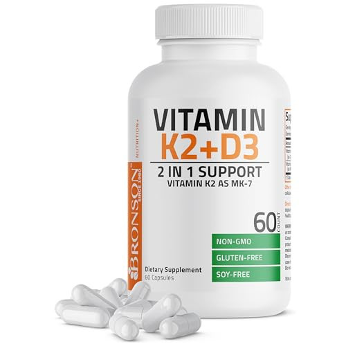 Bronson Vitamin K2 D3 (MK7) Supplement Non-GMO Formula Vitamin D3 5000IU (125 mcg) & 90 mcg K2 MK-7, Easy to Swallow D & K Complex, 60 Capsules | Amazon (US)