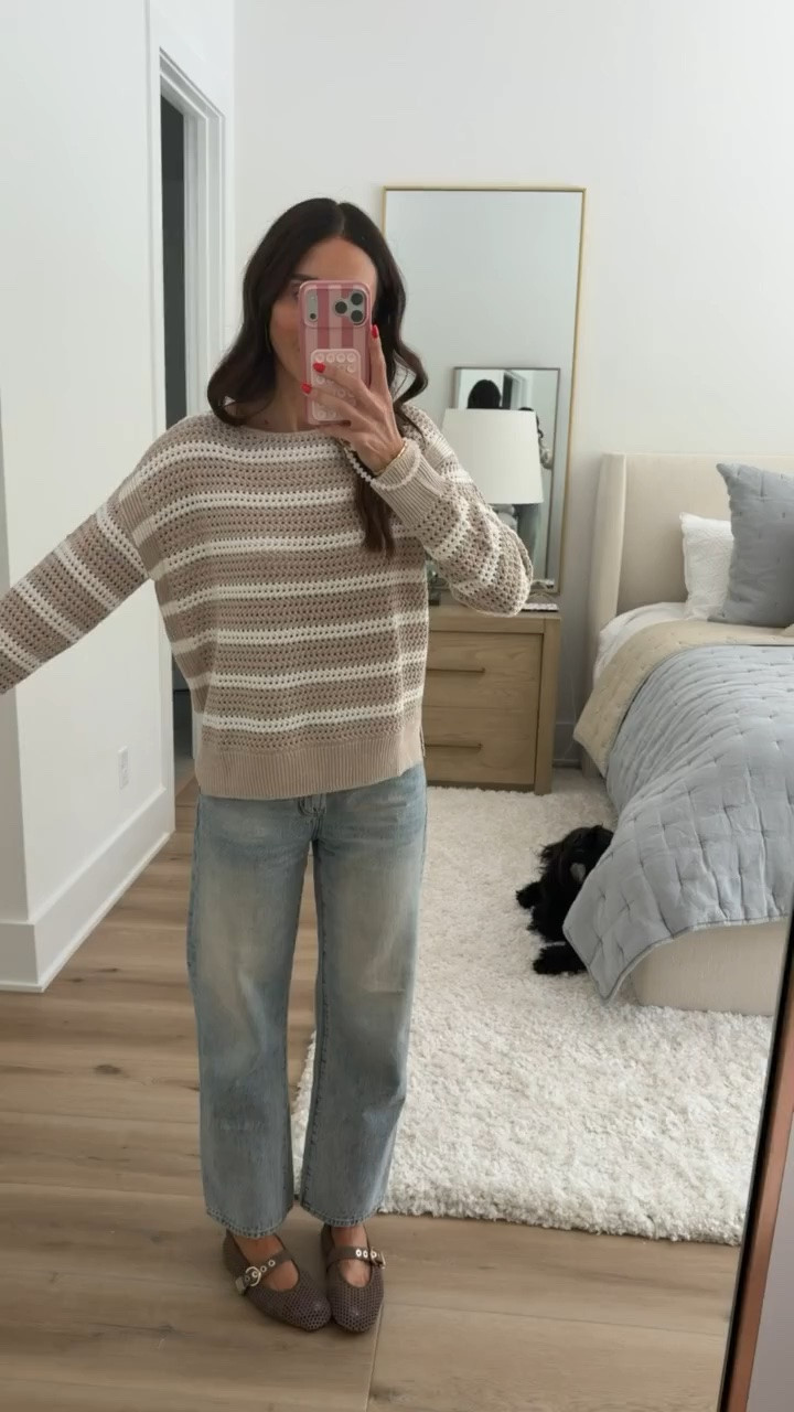 Trending! This lightweight striped sweater has an easy, relaxed fit that makes it perfect for those first cooler mornings. The taupe and cream stripes keep it neutral enough to wear with any denim, and the open knit texture gives it dimension without feeling heavy. It’s the kind of sweater you’ll throw on now and keep wearing well into fall.

Size S sweater 

striped sweater, neutral knit sweater, taupe striped sweater, lightweight fall sweater, casual fall outfit, everyday knit, straight leg jeans outfit, fall layering, neutral wardrobe, cozy style, annabrstyle

#LTKootd #LTKSeasonal #LTKOver40