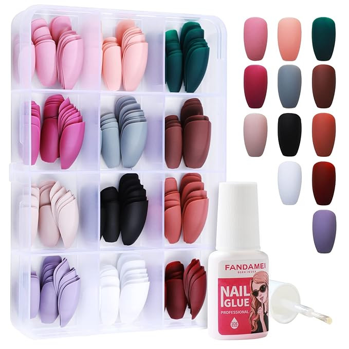 12 Packs (288PCS) Matte Press on Nails Medium Length, FANDAMEI Acrylic Short Fake Nails Full Cove... | Amazon (US)