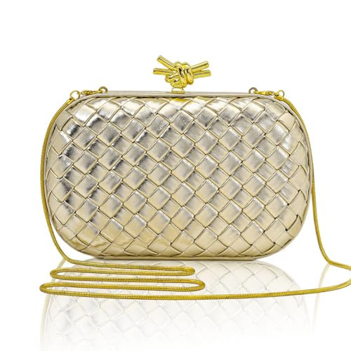 AIBAOWU Woven Clutch Purses for Women Gold PU Leather Evening Bag for Wedding Formal Clutch Bride Purses Party Prom | Amazon (US)