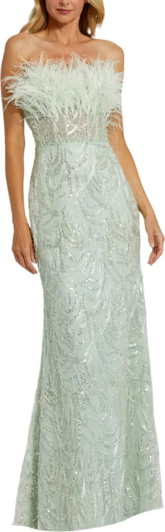 Mac Duggal Strapless Feather Bustier Gown with Embroidery | Nordstrom | Nordstrom
