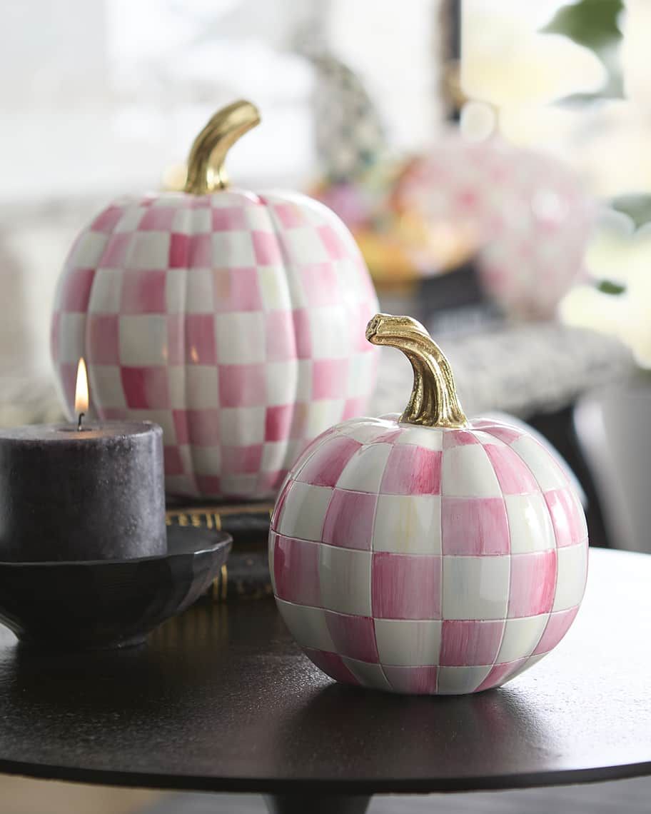 MacKenzie-Childs Bubblegum Pink Check Mini Pumpkin | Neiman Marcus