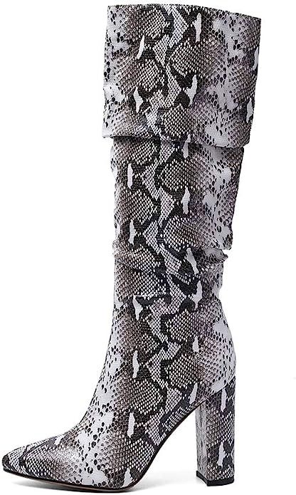 WETKISS Womens Knee High Colorful Snakeskin Boots Mid-Calf Snake Print Booties High Heels Pointed... | Amazon (US)