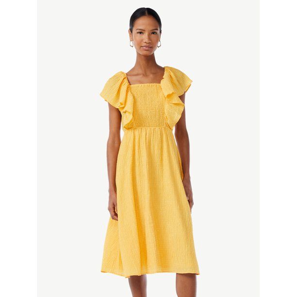 Scoop Women's Flutter Sleeve Midi Dress | Walmart (US)