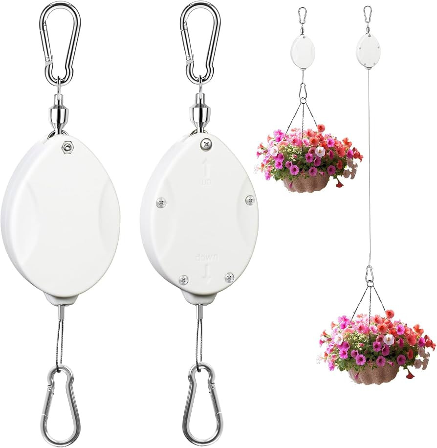 2 Pcs Upgraded Heavy Duty Retractable Plant Hanger,Plant Pulleys for Hanging Plants,Easy to Raise... | Amazon (US)