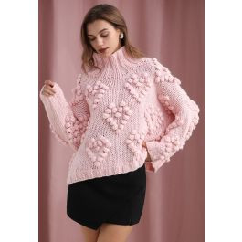 Knit Your Love Turtleneck Sweater in Pink for Winter Dates & Holiday Gatherings | Chicwish