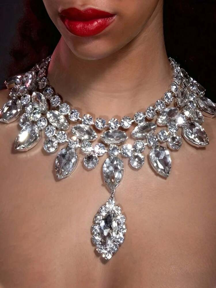 Luxury Sparkling Crystal Multilayer Pendant Necklace, Colorful Gemstone Necklace, Bridal Wedding Accessories | SHEIN