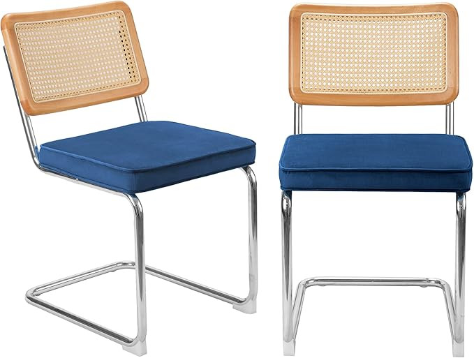 Rattan Dining Chair Set of 2, Mid-Century Modern Chairs with Metal Chrome Legs, Armless Cane Back... | Amazon (US)