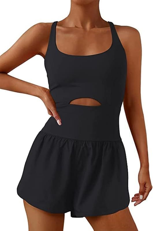 Womens Sleeveless Wide Leg Workout Romper Jumpsuit Crisscross Backless Casual Activewear | Amazon (US)