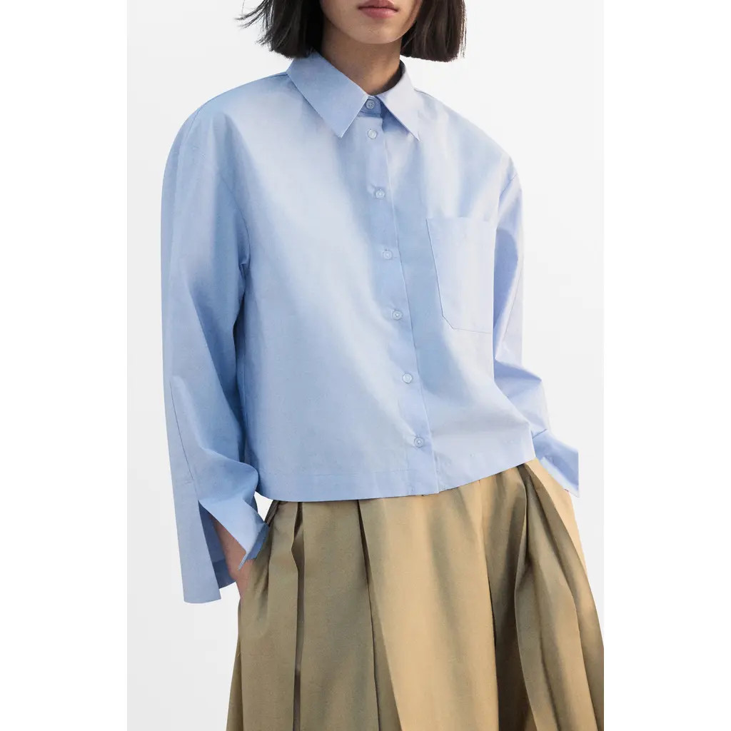 MANGO Crop Button-Up Shirt in Sky Blue at Nordstrom, Size 4 | Nordstrom