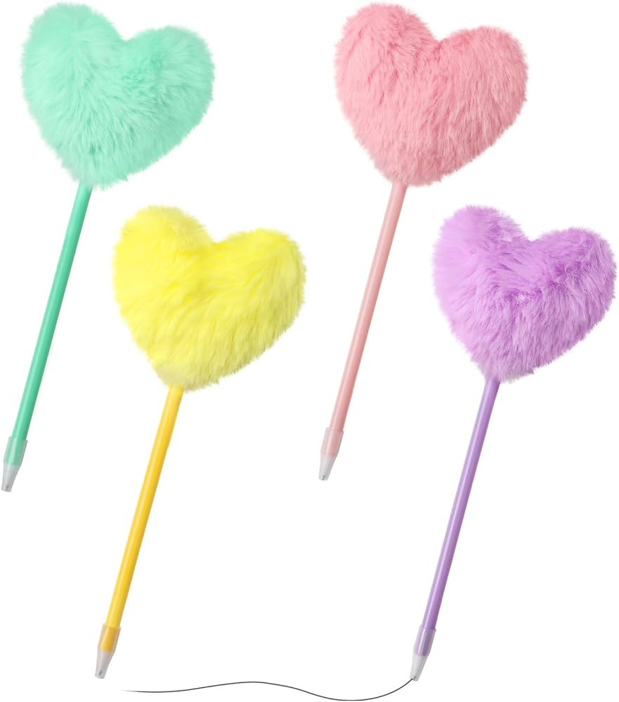 Pom Pom Ballpoint Pen 4 Pack Heart Shape Puffy Pens Fluffy Pen for Girls Colorful Fuzzy Pens Ball... | Amazon (US)