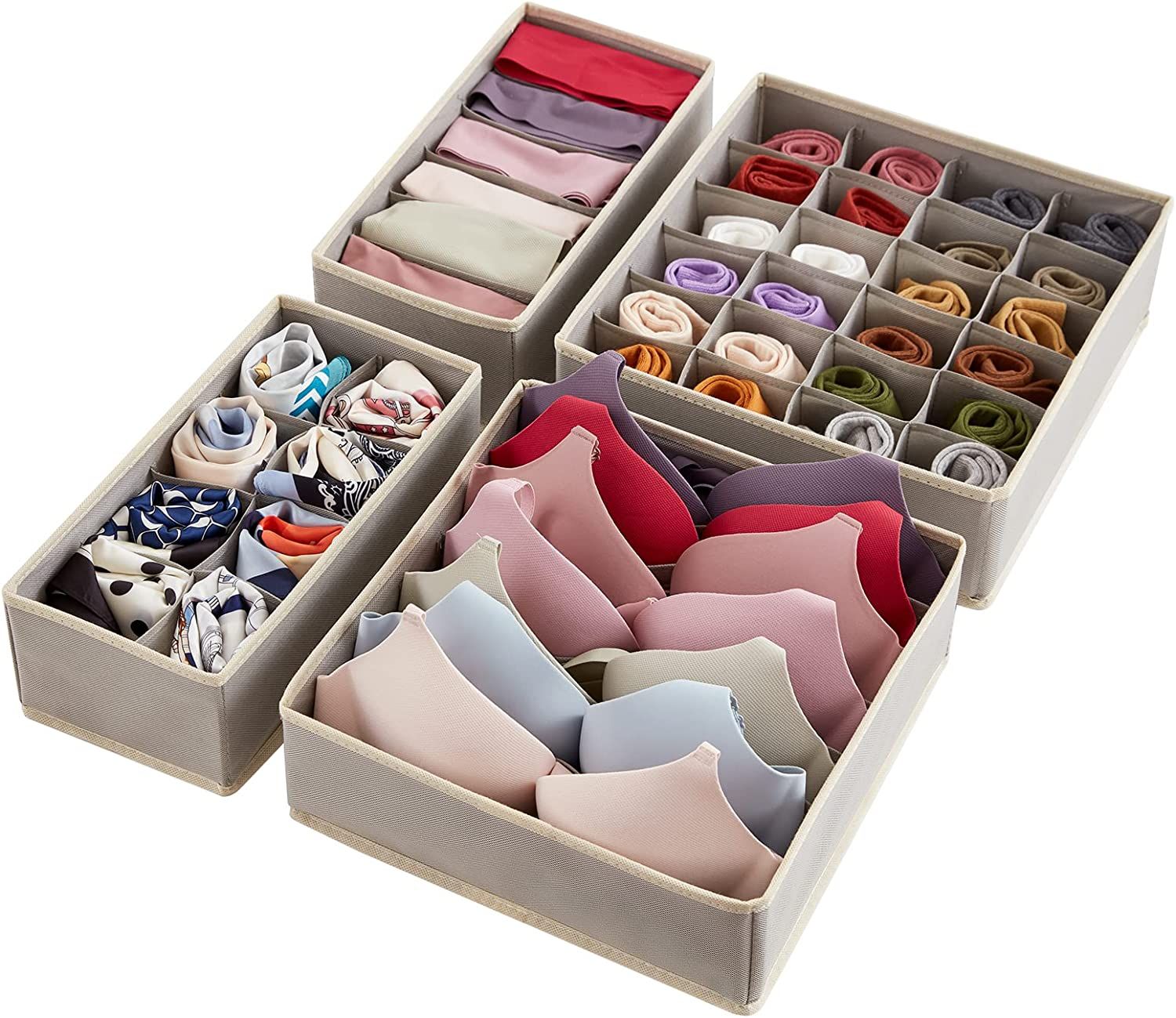 Lifewit Drawer Underwear Organizer Divider 4 Pieces Fabric Foldable Dresser Storage Basket Organi... | Amazon (US)