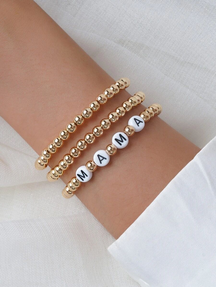 Mama Beaded Bracelet Set - 3pcs | SHEIN