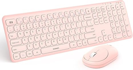 seenda Pink Wireless Keyboard and Mouse Set, 2.4G USB Ultra Slim Full-size Cordless Keyboard & Mo... | Amazon (US)