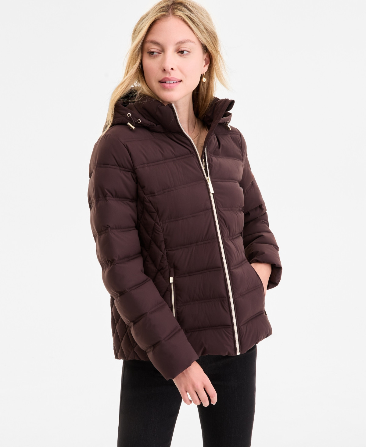 Michael Michael Kors Petite Hooded Packable Puffer Coat, Exclusively at Macy's - Chocolate | Macy's