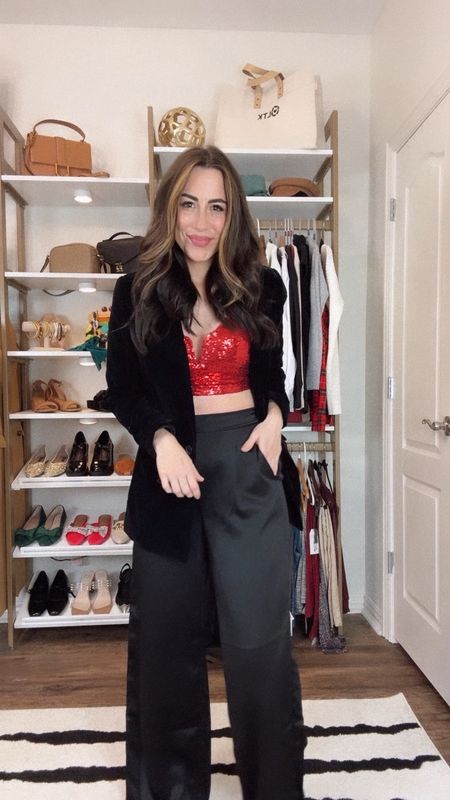 Holiday looks with a little sparkle from Walmart. 
#walmartpartner #walmartfashion @walmartfashion 

Holiday Christmas party outfit idea, sequins, shimmer, flare pants, fur collar, fancy, tuxedo blazer, ootd, festive, black, silver, redd

#LTKHoliday #LTKparties #LTKstyletip