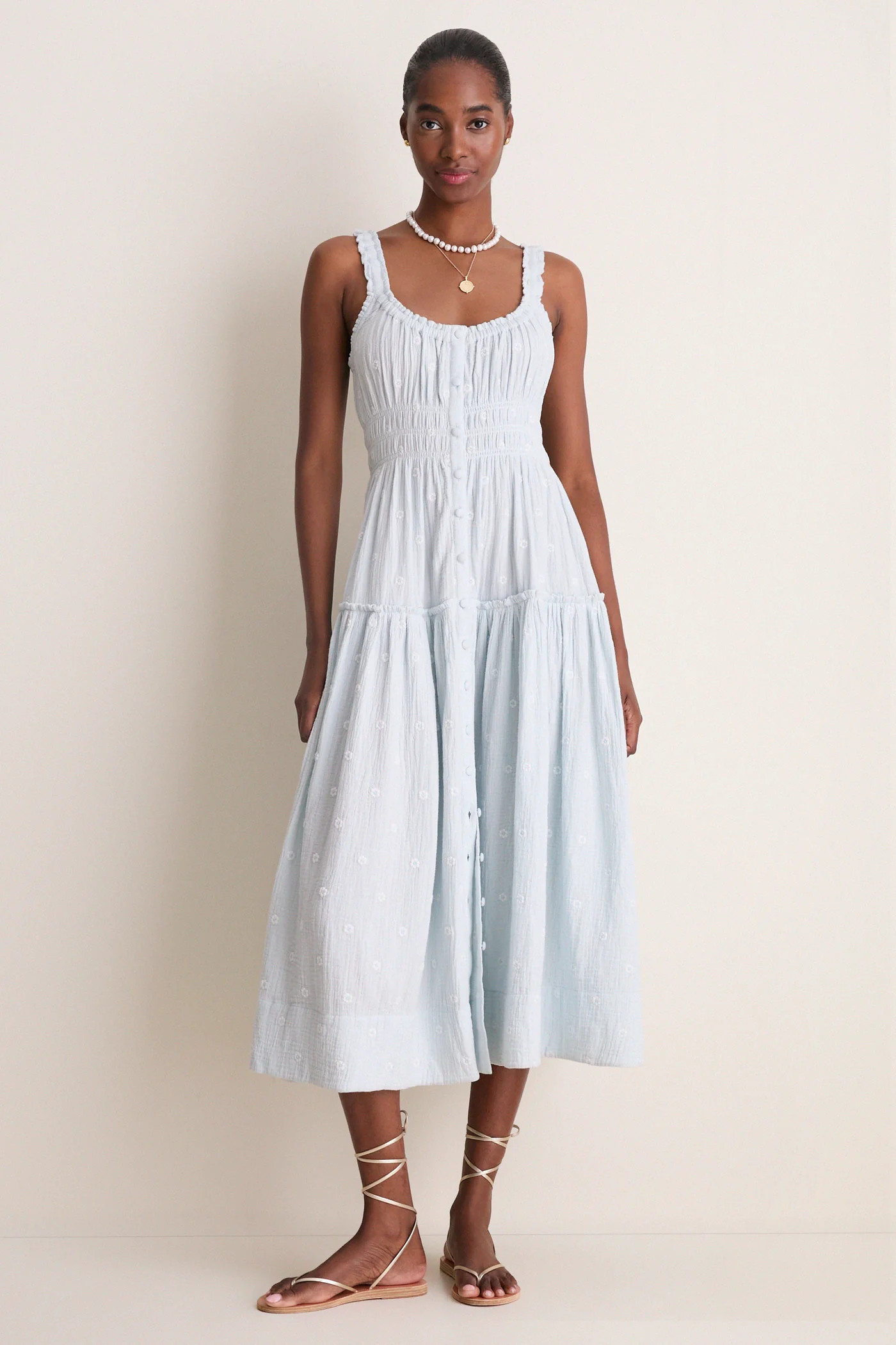 Blue Gauze Daisy Embroidered Landis Midi Dress | Tuckernuck (US)