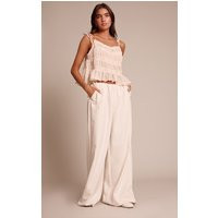 Cream Woven Side Tie Detail Wide Leg Pants | PrettyLittleThing US