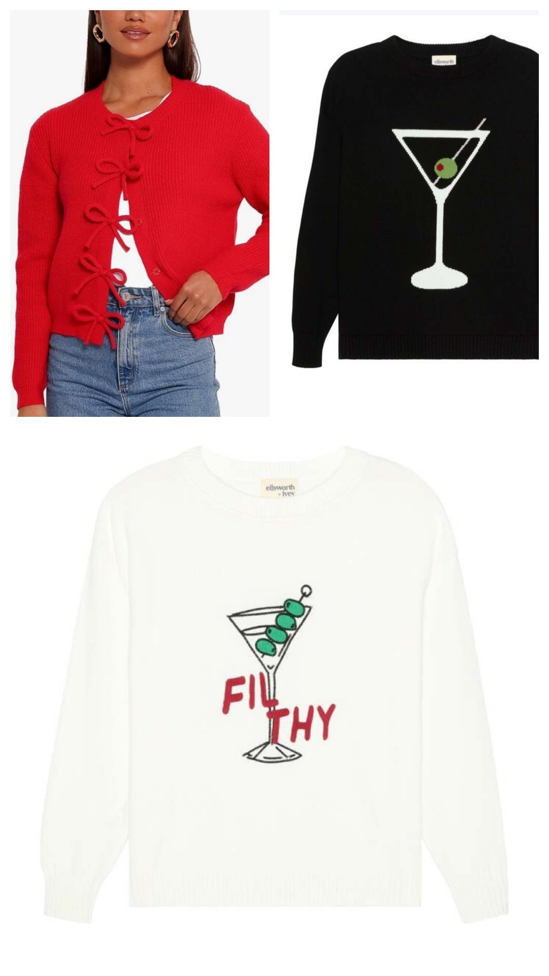 Christmas holiday sweatshirts and sweaters - cardigan with bows and festive martinis 

#LTKSeasonal #LTKHoliday