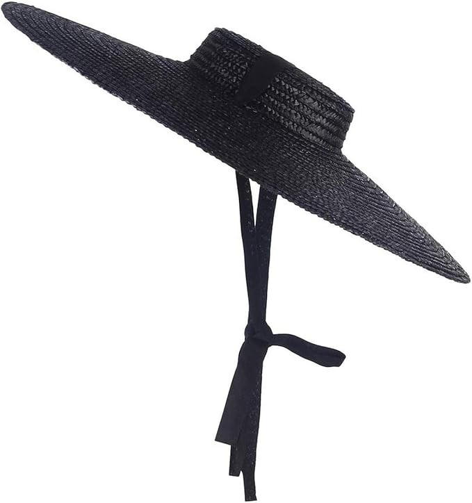 TAHUAON Women Ladies Vintage Wide Brim Boater Straw Hat Elegant Flat Top Floppy Derby Sun Hat Bea... | Amazon (UK)