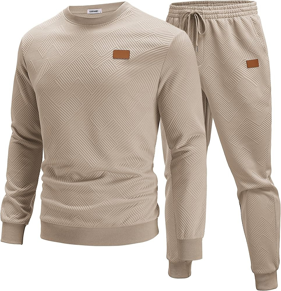 COOFANDY Mens Tracksuit 2 Piece Set Crewneck Sweatsuits Jogging Suit Sets Long Sleeve Jacquard Pu... | Amazon (US)