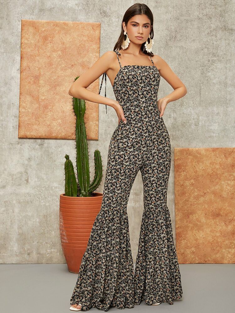 SHEIN Ditsy Floral Flare Leg Cami Jumpsuit | SHEIN