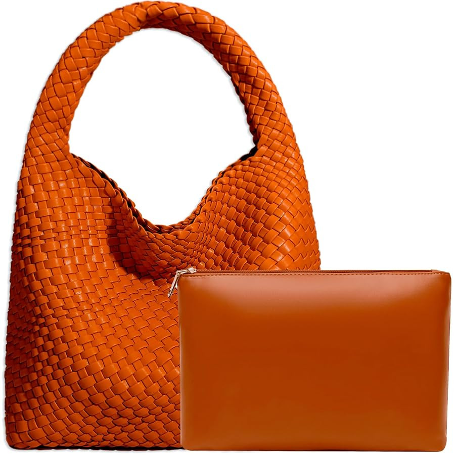 Women Vegan Leather Hand-Woven Tote Handbag Fashion Shoulder Top-handle Bag All-Match Underarm Ba... | Amazon (US)