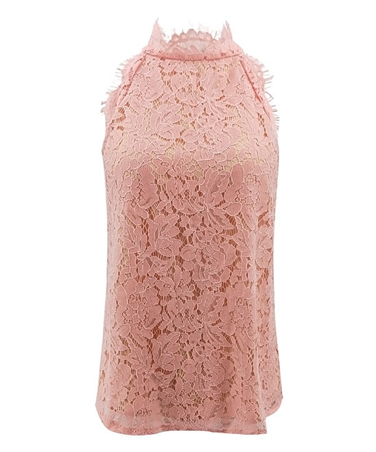 Suvimuga Women's Blouses Pink - Pink Floral Lace Sleeveless Top - Women | Zulily