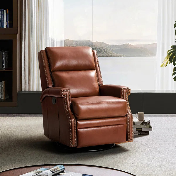 Manning 29.6'' Wide Genuine Leather Swivel Rocking Manual Recliner | Wayfair North America