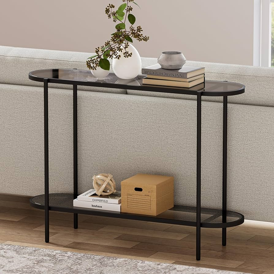 Cozy Castle Black Console Table, Narrow Glass Sofa Table, 2-Tier Black Tempered Glass Modern Entr... | Amazon (US)
