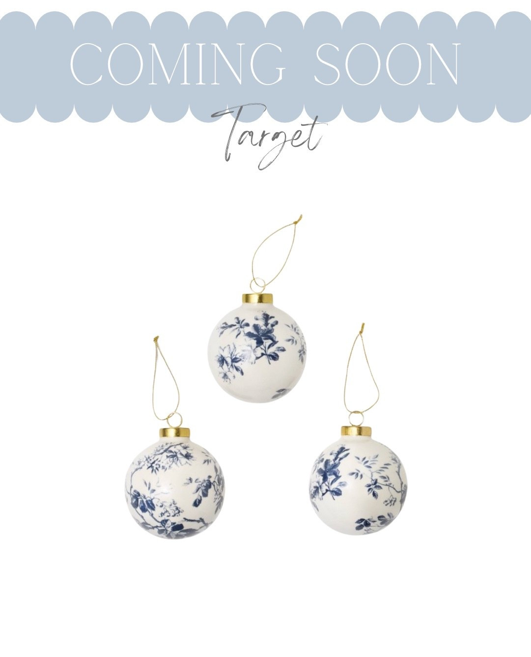 Love these Studio McGee blue & white floral Christmas ornaments! These will sell out fast so mark your calendars and save this post! Available 10/4 for Target circle 360 members!

coastal Christmas decor, coastal Christmas ornaments, blue and white Christmas decor, coastal home decorr

#LTKFindsUnder50 #LTKHome #LTKSeasonal