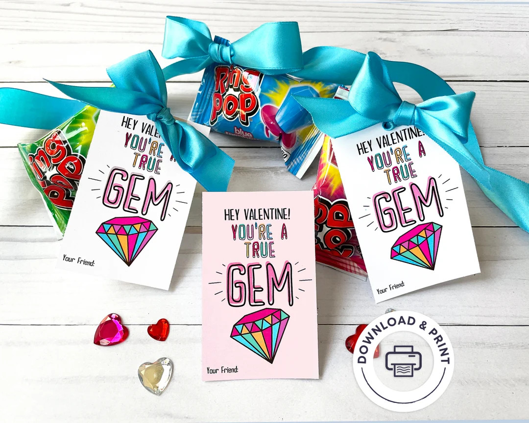 PRINTABLE Valentine Card, Ring Pop Valentine Card, Printable Classroom Valentine Card, School Val... | Etsy (US)