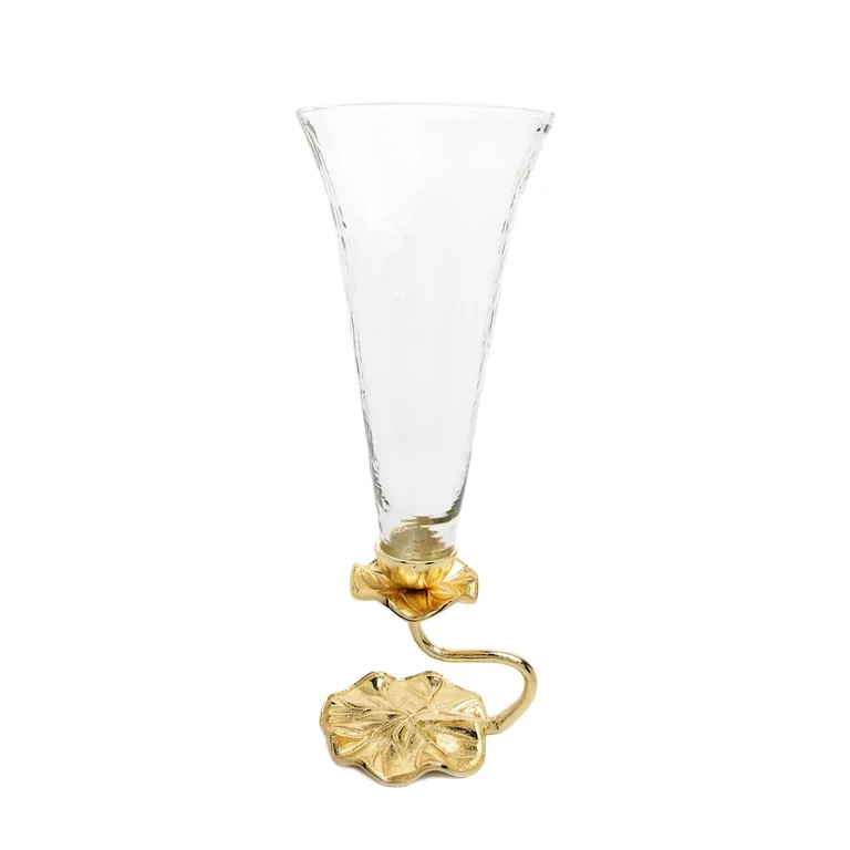 Classic Touch 17.75" Glass Vase With Gold Lotus Flower Design | Walmart (US)