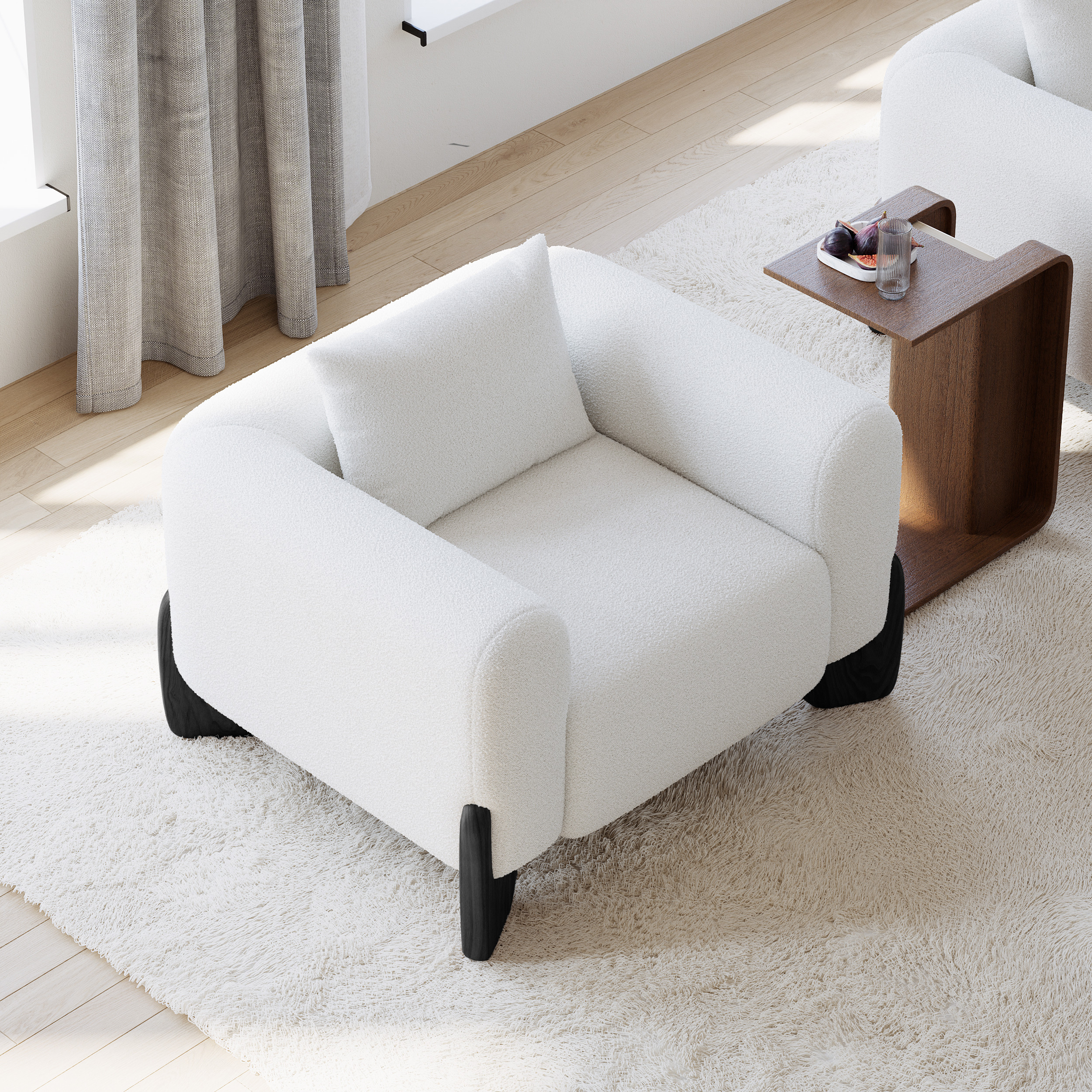 Curva Modern Boucle Accent Chair with Wood Frame Lounge Armchair for Living Room | Homary