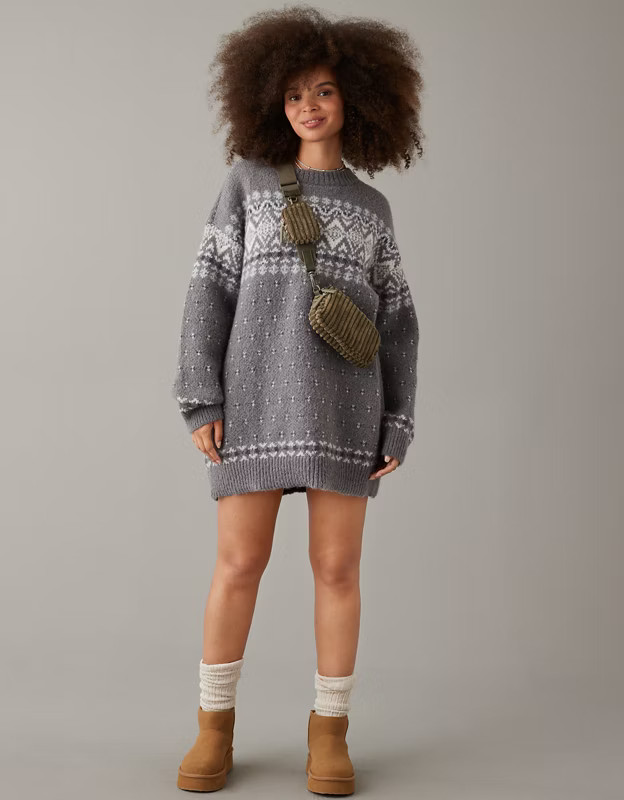 AE Crewneck Holiday Sweater Dress | American Eagle Outfitters (US & CA)