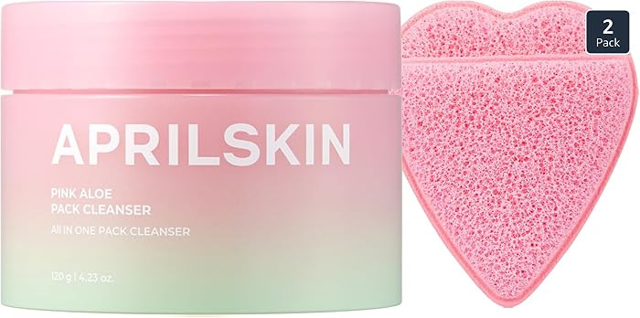 APRILSKIN Pink Aloe Facial Polish Cleanser with Heart-Shaped Plush Facial Cleansing Sponge | Amazon (US)