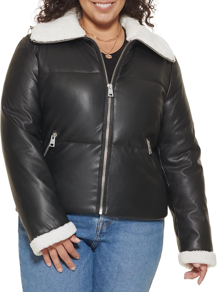 Levi's womens Breanna Faux Leather Puffer Jacket With Sherpa Lined Collar | Amazon (US)