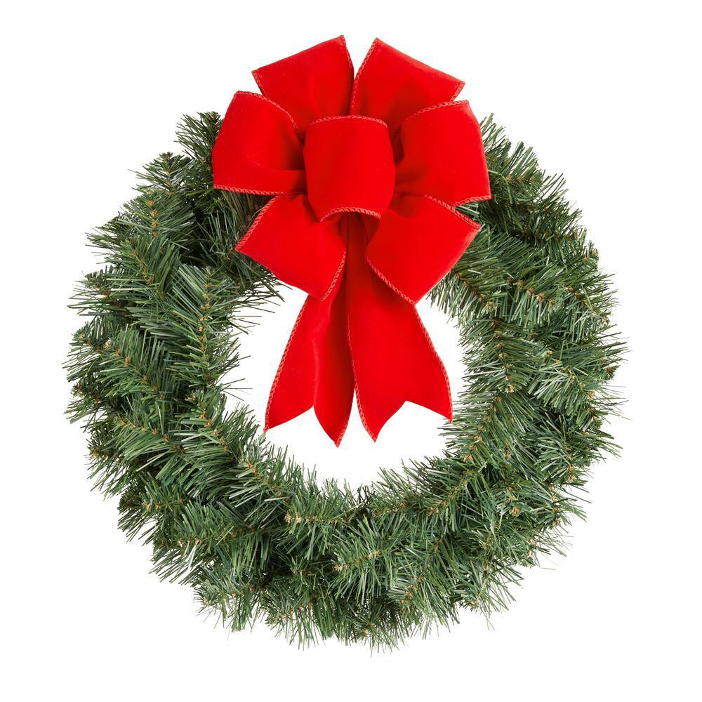 20 in. Noble Pine Wreath with Red Velvet Bow | The Home Depot
