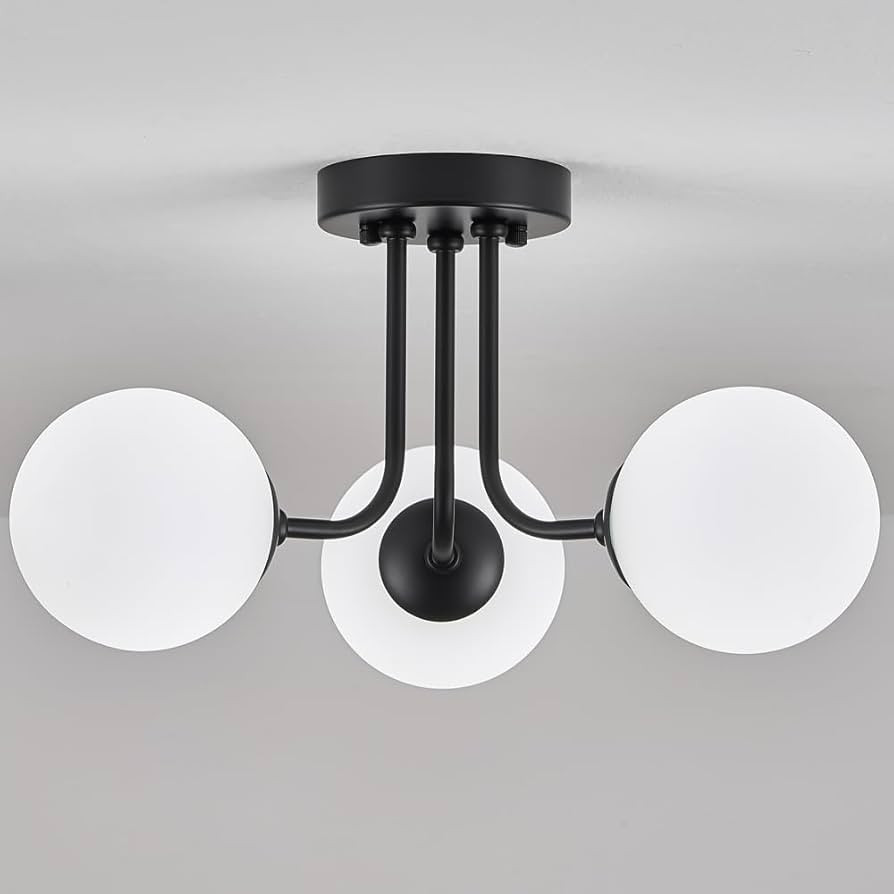 Modern Semi Flush Mount Ceiling Light,Black White Glass Shade Semi Ceiling Light 3-Light,Sputnik ... | Amazon (US)