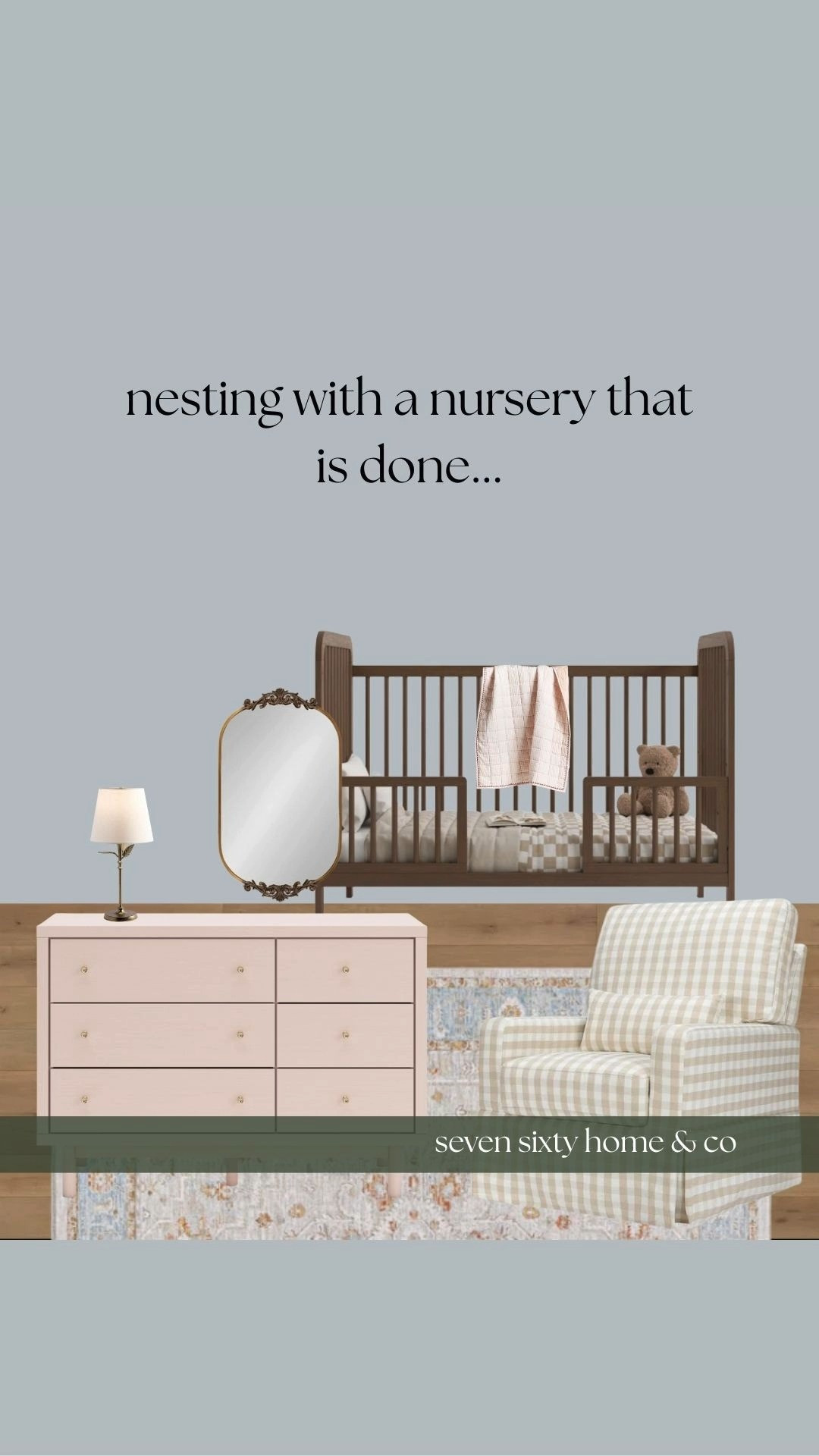 Most nurseries feel sweet at first — and outdated a year later.
This space was designed to feel calm, finished, and flexible, not themed or temporary.

The fix starts with a grown-up foundation: a classic wood crib, a timeless dresser, and a neutral upholstered chair that would work just as well in a living room. Soft color on the walls keeps the room soothing without committing to a “baby” look, while layered textiles — a washable area rug, gingham upholstery, and light bedding — add warmth and visual interest without overwhelming the space.

Decor is intentionally restrained and scalable: simple artwork, a traditional mirror, and warm lighting create structure now and still make sense years from now. Floor-length linen curtains frame the room, add height, and give the nursery the finished feeling most people miss.

Every piece here was chosen to grow with the room — nothing feels precious, themed, or disposable.
I’ve linked the exact items that make this nursery work together on LTK. 

 #LTKHome #LTKBaby #LTKKids