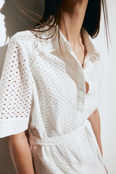 Eyelet Embroidered Shirt Dress - White - Ladies | H&M US | H&M (US + CA)