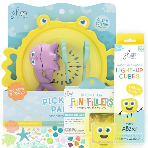 Glo Pals Fine Motor Tools Sensory Play Pack Bundle with Pick-Up Pals Sensory Tools, Yellow Alex Light-Up Cubes, & Under The Sea Fun Fillers (Fun in The Sun) | Amazon (US)