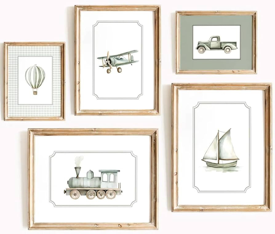 Sage Green Nursery Wall Art Boys Room Canvas Poster Kids Wall Decor Vintage Vehicle Prints Baby T... | Amazon (US)
