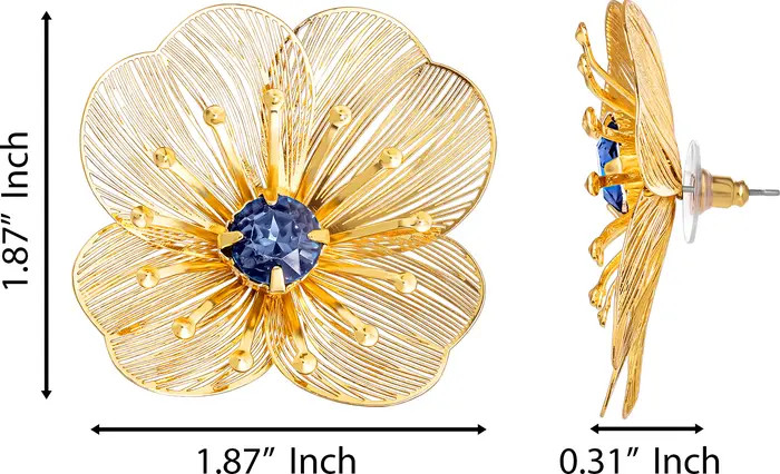 Jessica Simpson Gold-Tone Filigree Flower Stud Earrings with Blue Crystal Center | Nordstrom | Nordstrom