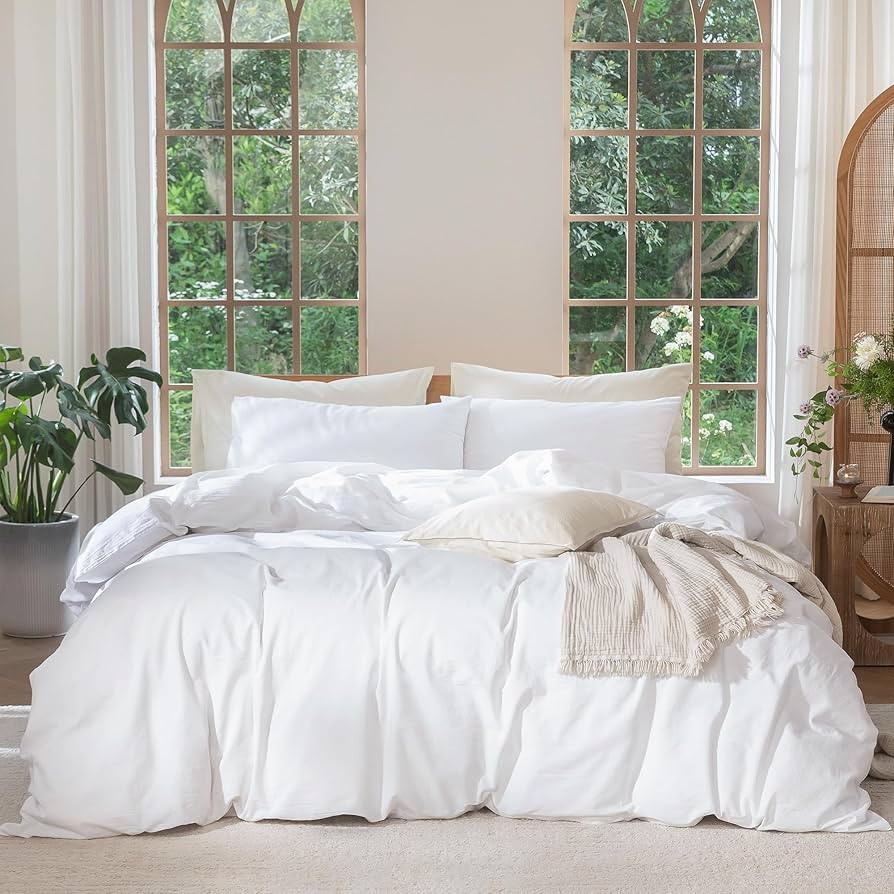 MooMee Bedding Duvet Cover Set 100% Washed Cotton Linen Like Textured Breathable Durable Soft Com... | Amazon (US)