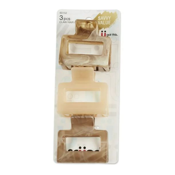 Scunci Open Cut Square Claw Clips, Taupe Neutrals, 3 Ct | Walmart (US)