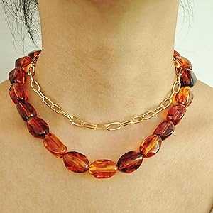 Chunky Beaded Necklace for Women Acrylic Resin Chunky Beaded Choker Layered Gold Paperclip Chain ... | Amazon (US)