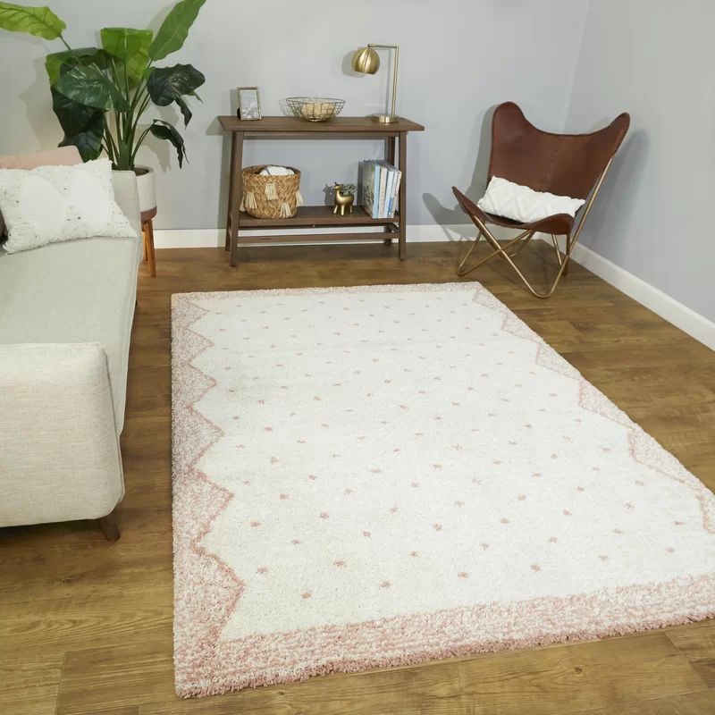 Kjellfrid Shag Pink/White Area Rug | Wayfair North America