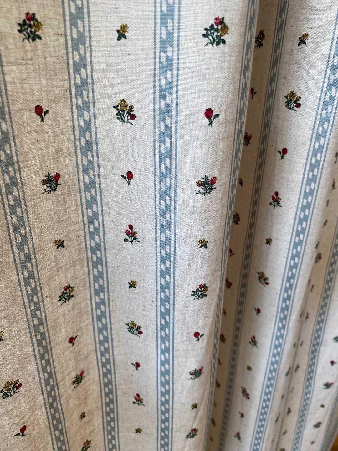 Linen Floral Stripe Curtains Blue Striped Modern Vintage Vibe Natural Shabby Chic Linen Drapes Be... | Etsy (US)