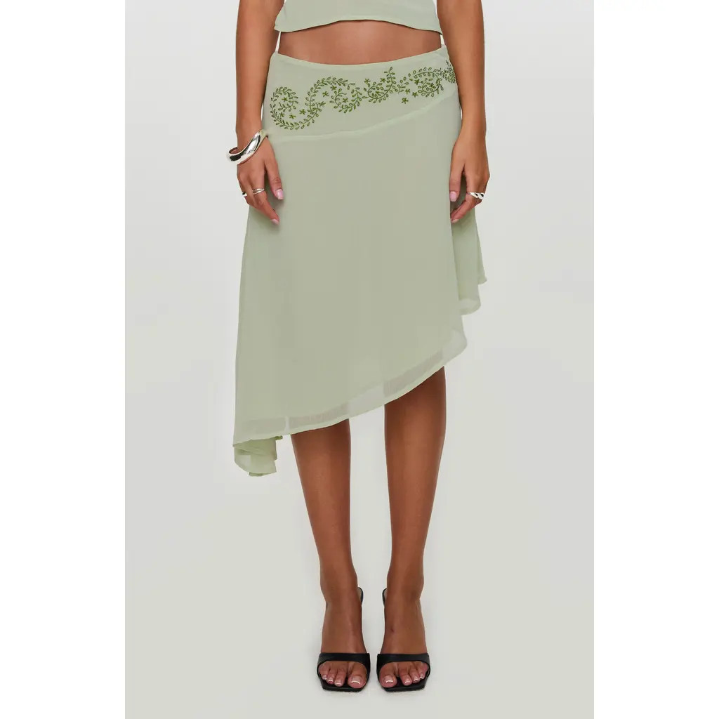 Princess Polly Pappilion Embroidered Asymmetric Chiffon Skirt in Green at Nordstrom, Size 0 | Nordstrom